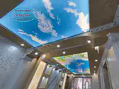 Опънати тавани за коридори - светещи тавани с принт - небе, гълъби, клонки.